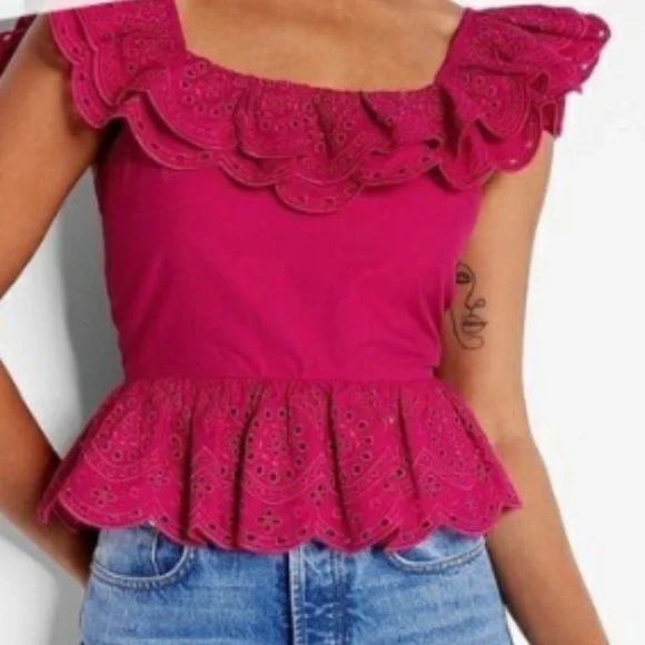 Express Red Eyelet Ruffle Blouse - Picture 6 of 6